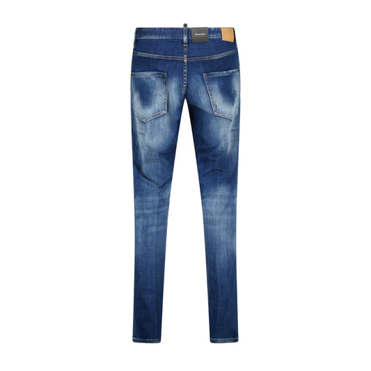 DSquared2 'Cool Guy' Beige Logo Slim Fit Jeans Blue