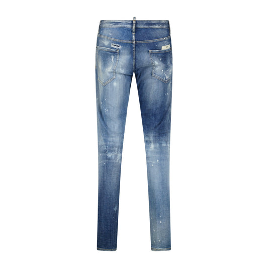 DSquared2 'Cool Guy' Paint Splatter Slim Fit Jeans Blue