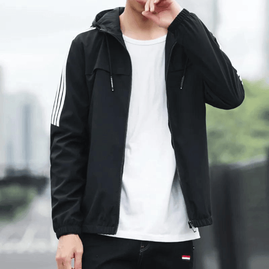 Three Stripe Hooded Rain Windbreaker Jacket