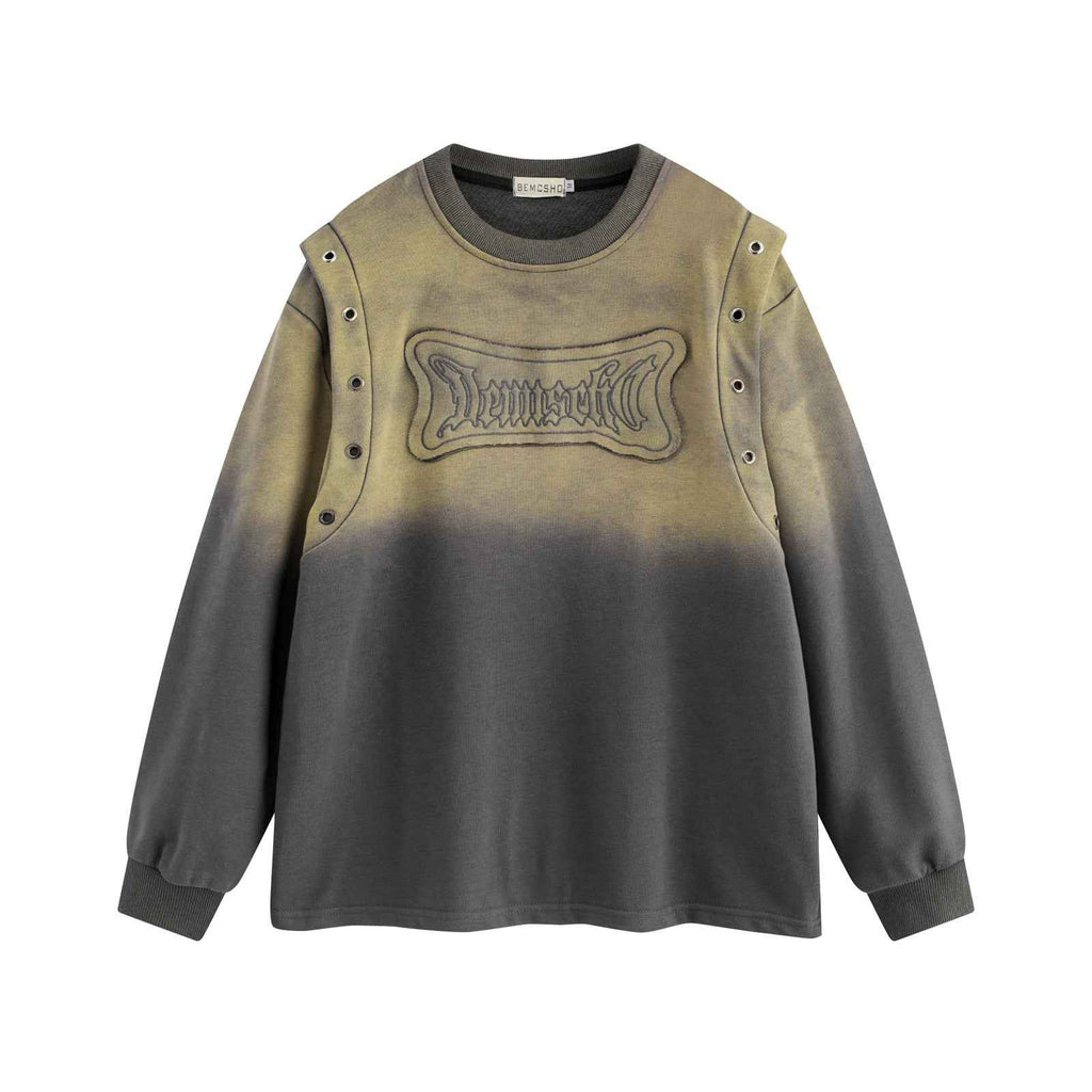 High Street Washed Distressed Embroidered Round Neck Sweater