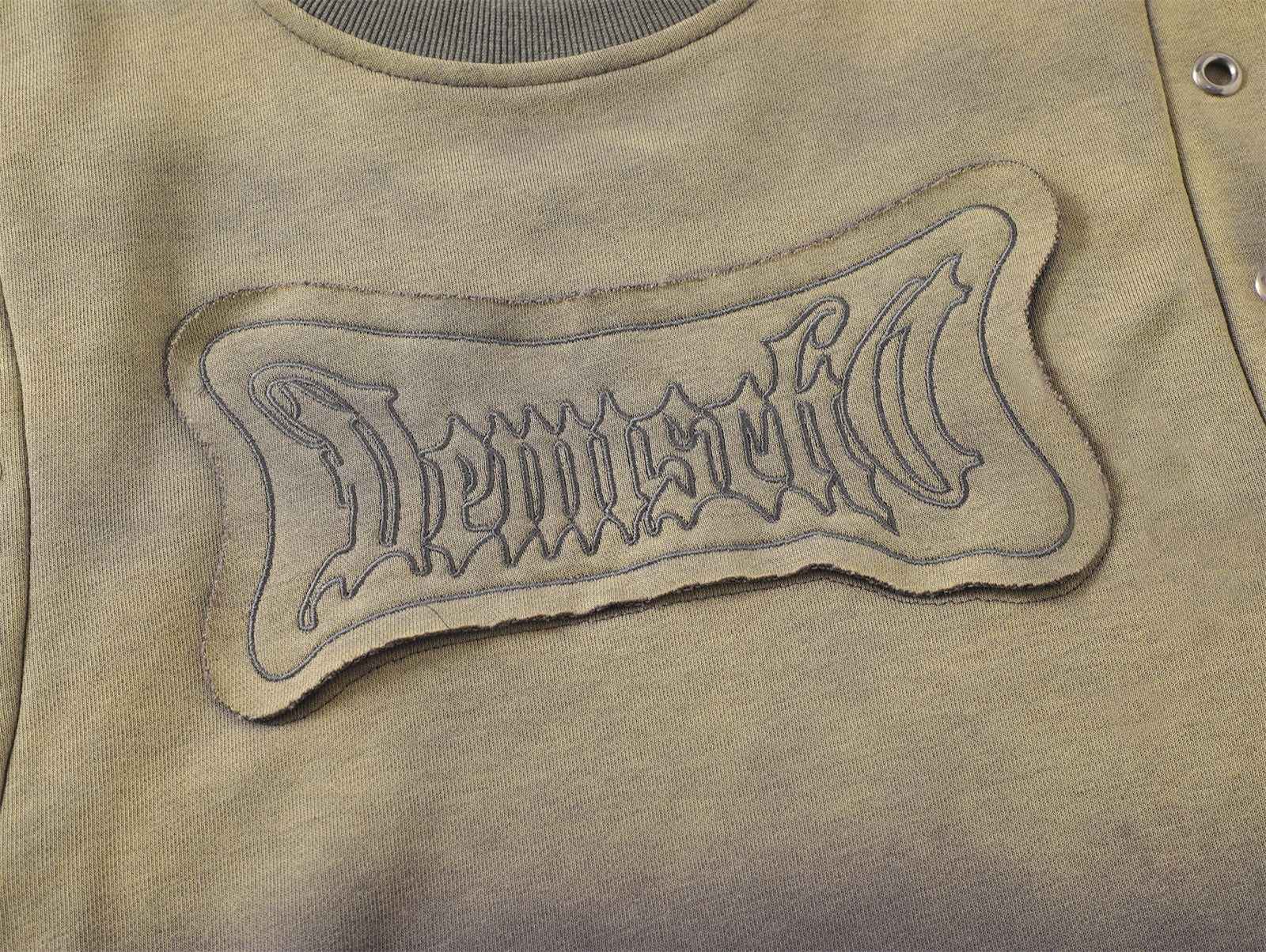 High Street Washed Distressed Embroidered Round Neck Sweater