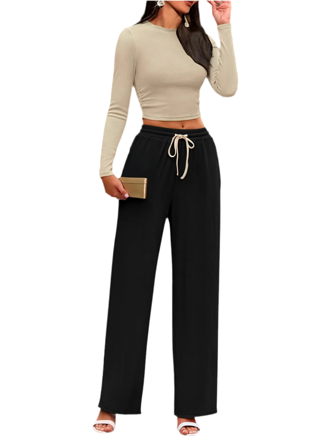Round Neck Long Sleeve Top and Pants Set