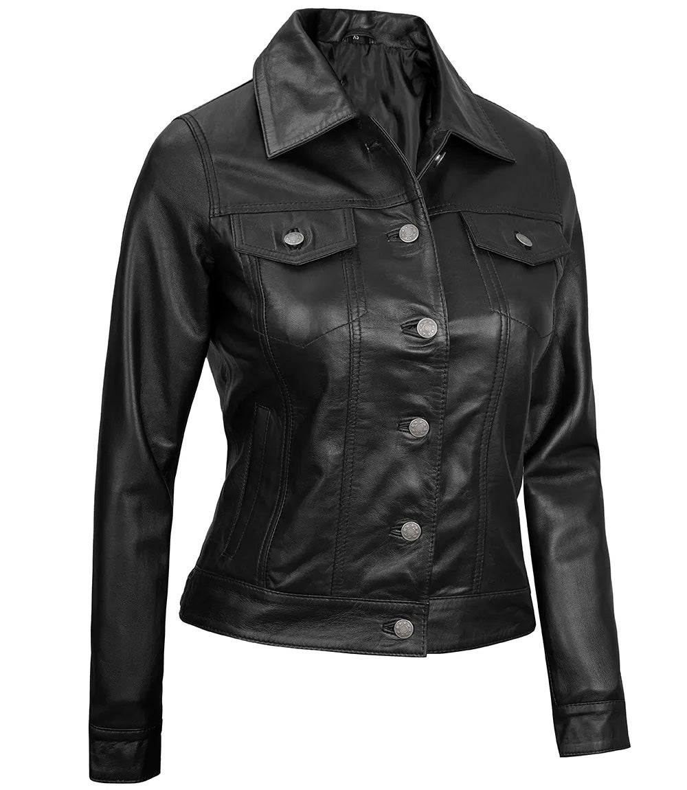 Women's Real Leather Cafe Racer Style Jacket | Black - The Rising Fenix