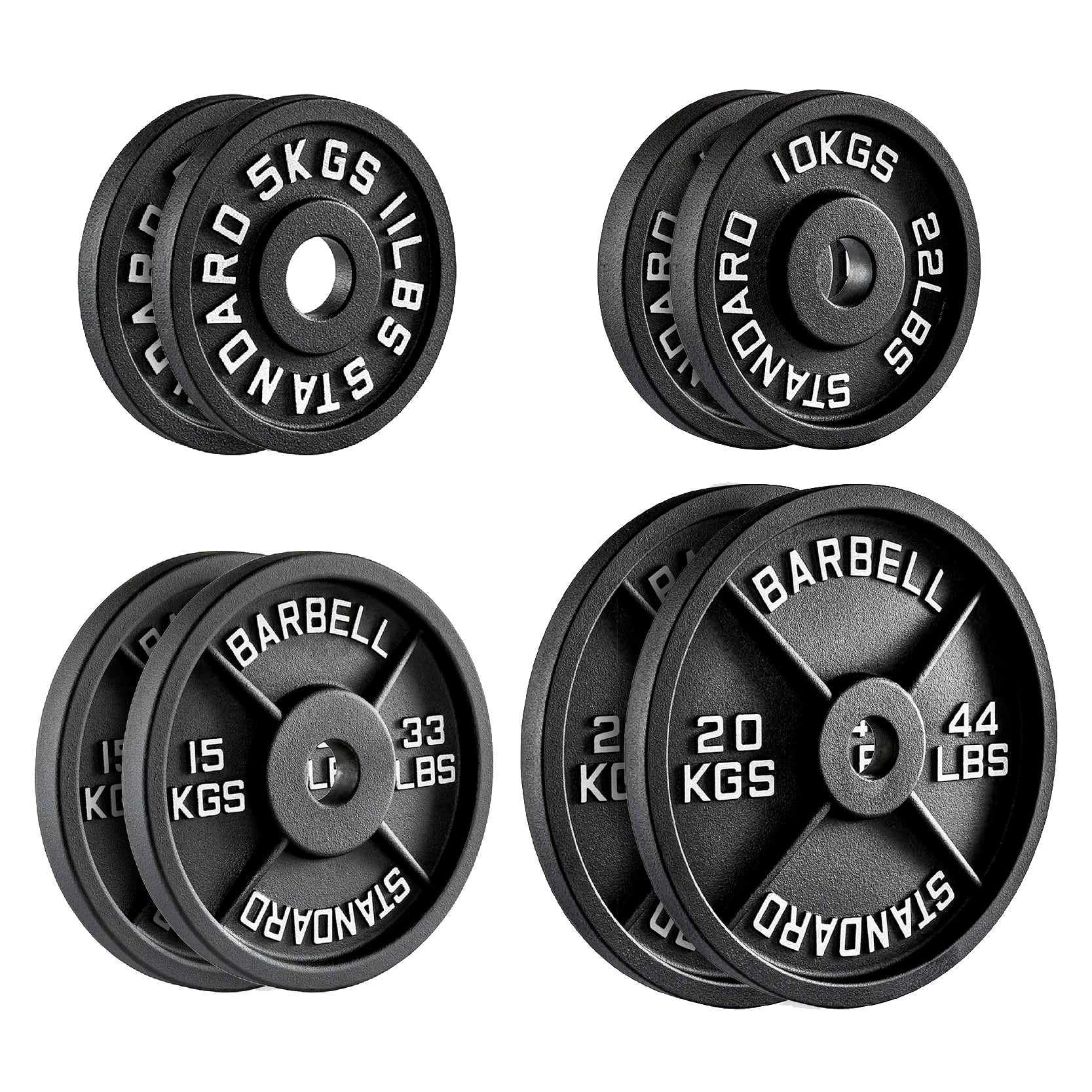 Cast Iron Weight Plates Set and Pair with Olympic Barbell + Clips
