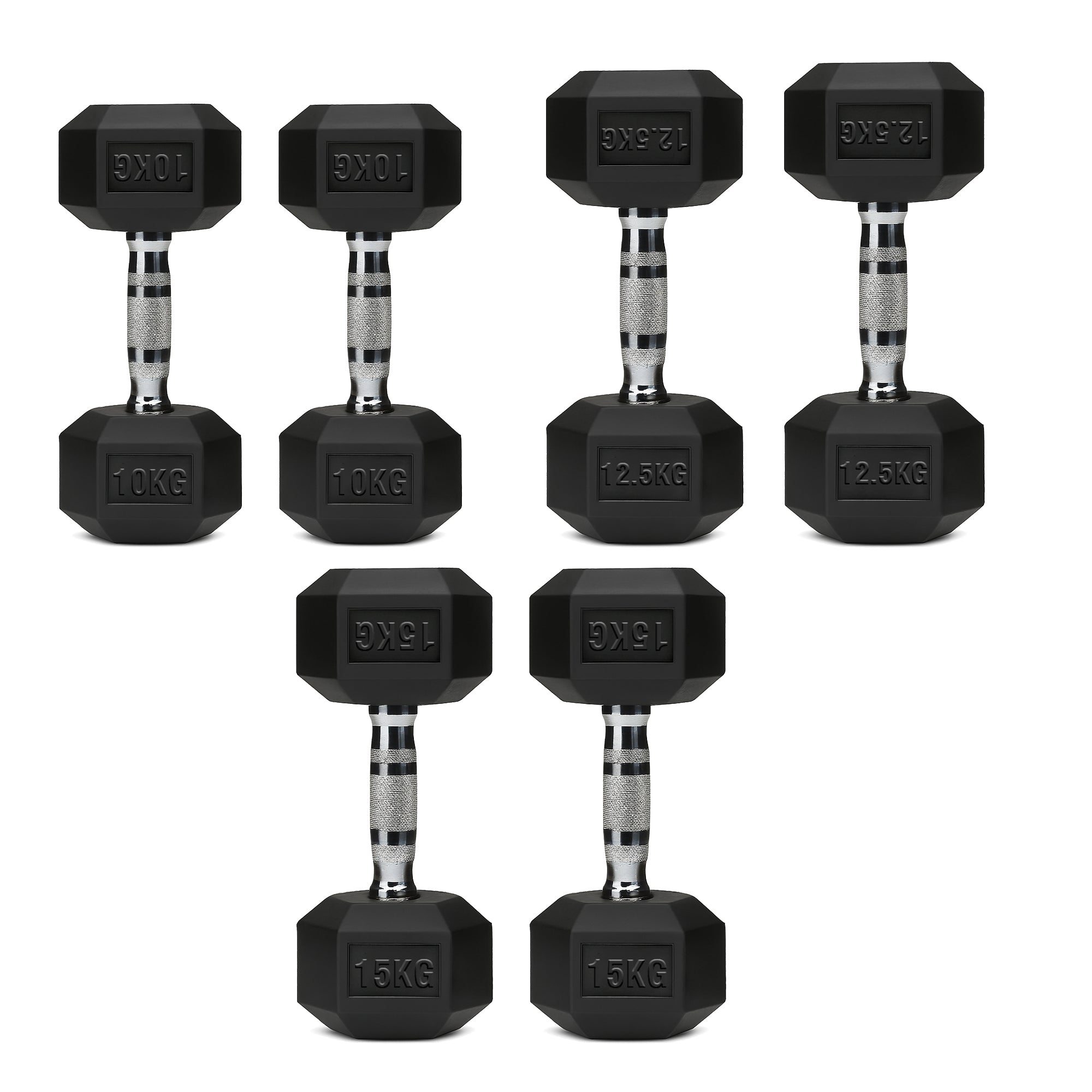 Hex Dumbbell Set with 3-Tier Tree Rack & Optional Bench – Rubber Coated Anti-Roll Weights for Home Gym