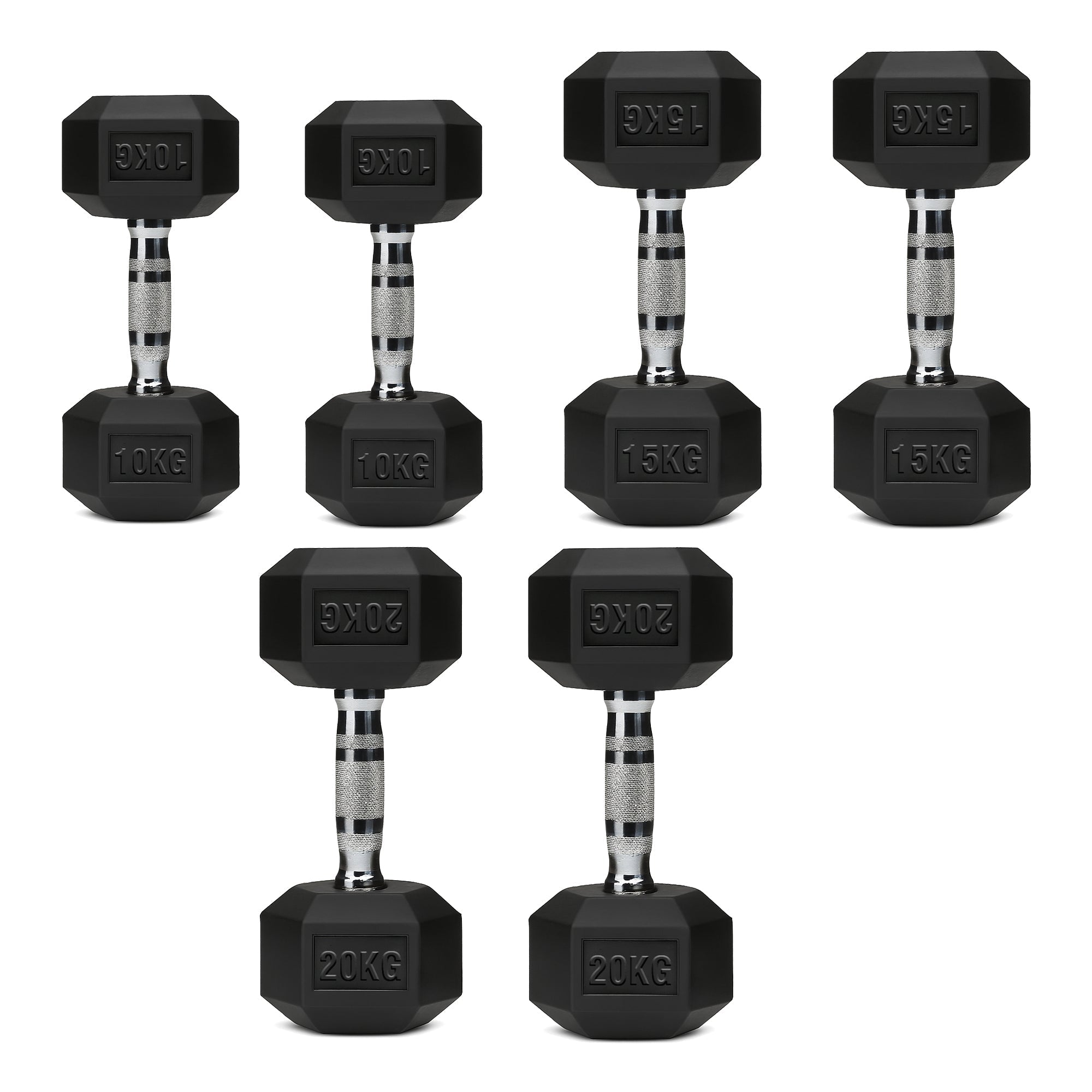 Hex Dumbbell Set with 3-Tier Tree Rack & Optional Bench – Rubber Coated Anti-Roll Weights for Home Gym
