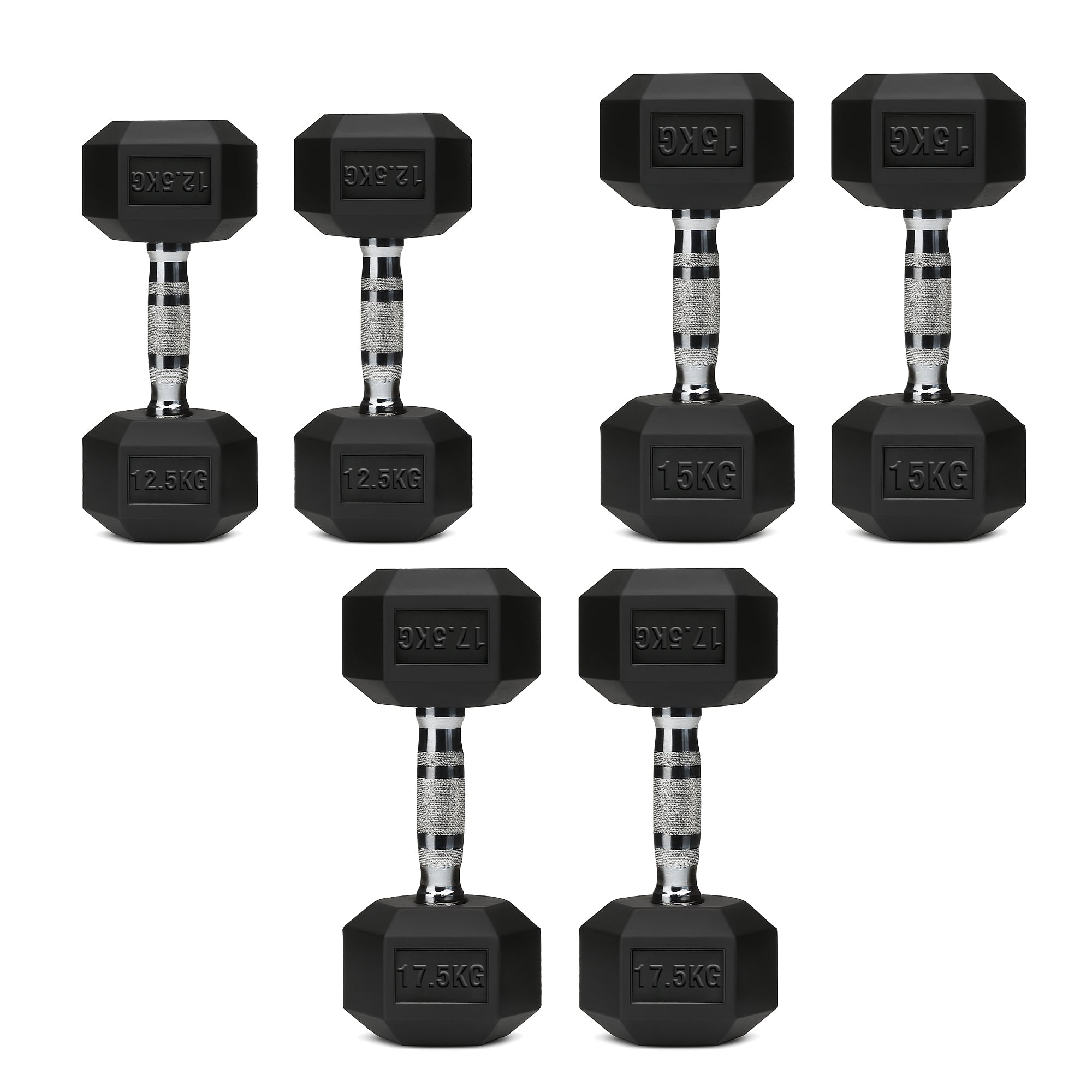 Hex Dumbbell Set with 3-Tier Tree Rack & Optional Bench – Rubber Coated Anti-Roll Weights for Home Gym