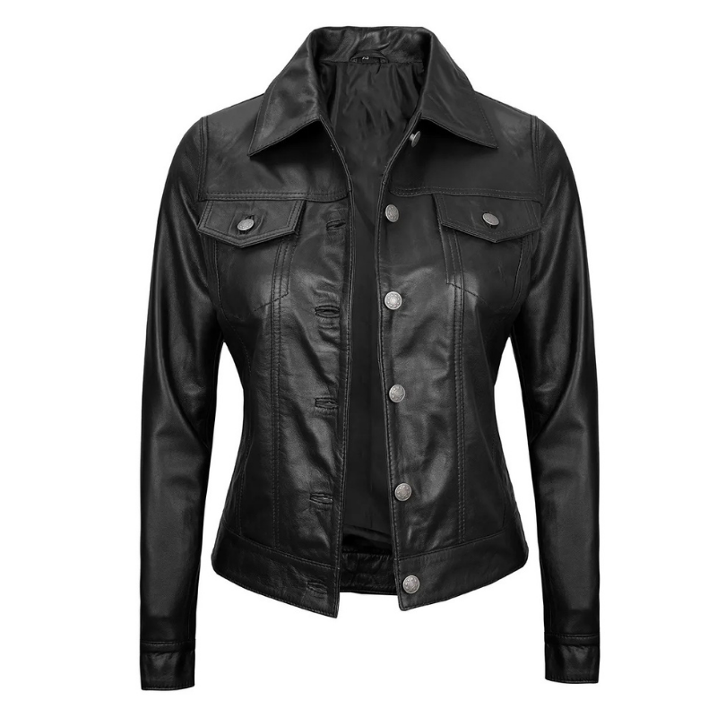 Women's Real Leather Cafe Racer Style Jacket | Black - The Rising Fenix
