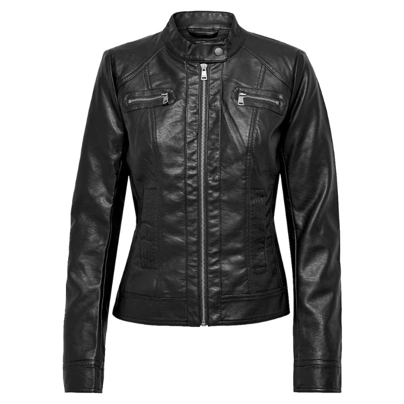 Women's Biker Style Leather Jacket | Black - The Rising Fenix