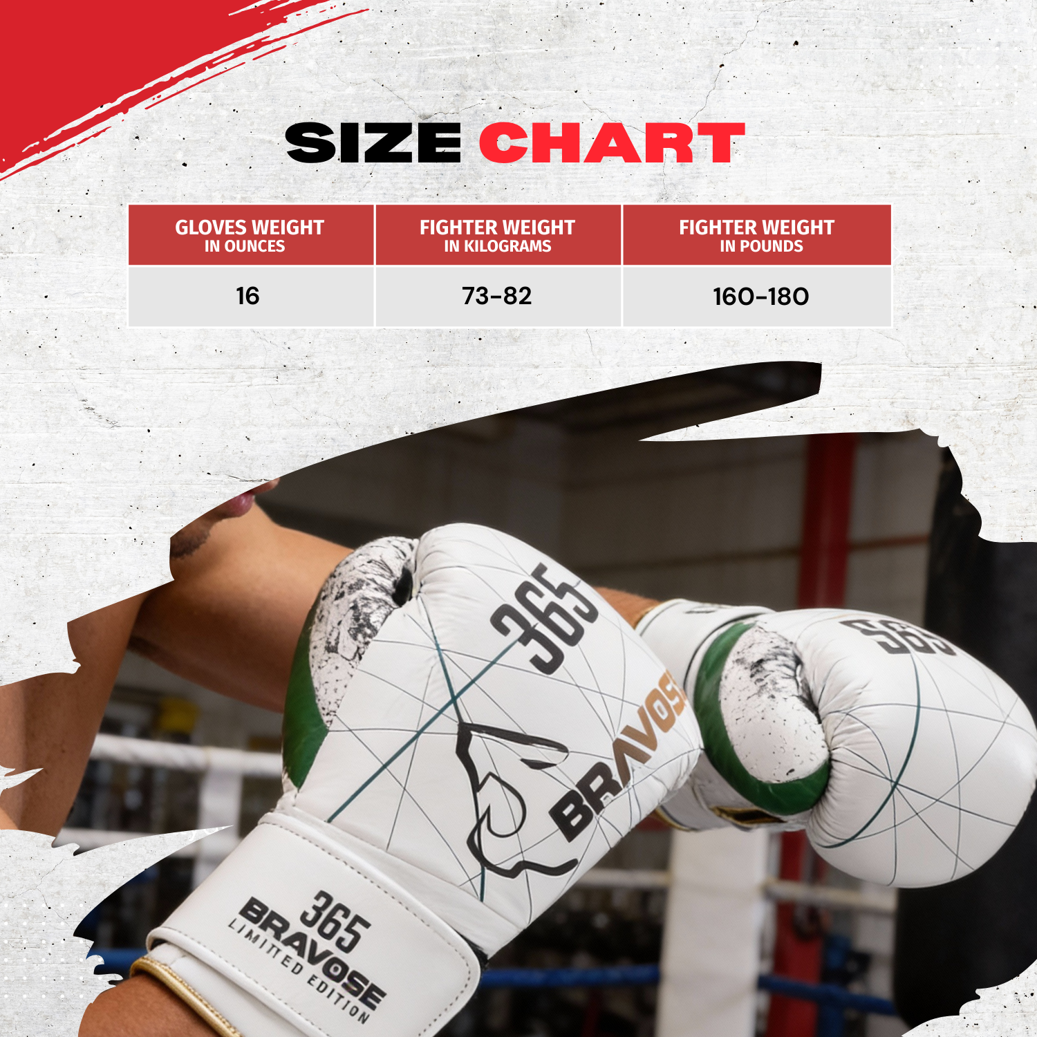 Bravose Limited Edition 16oz Velcro Boxing Gloves – 365 Series White