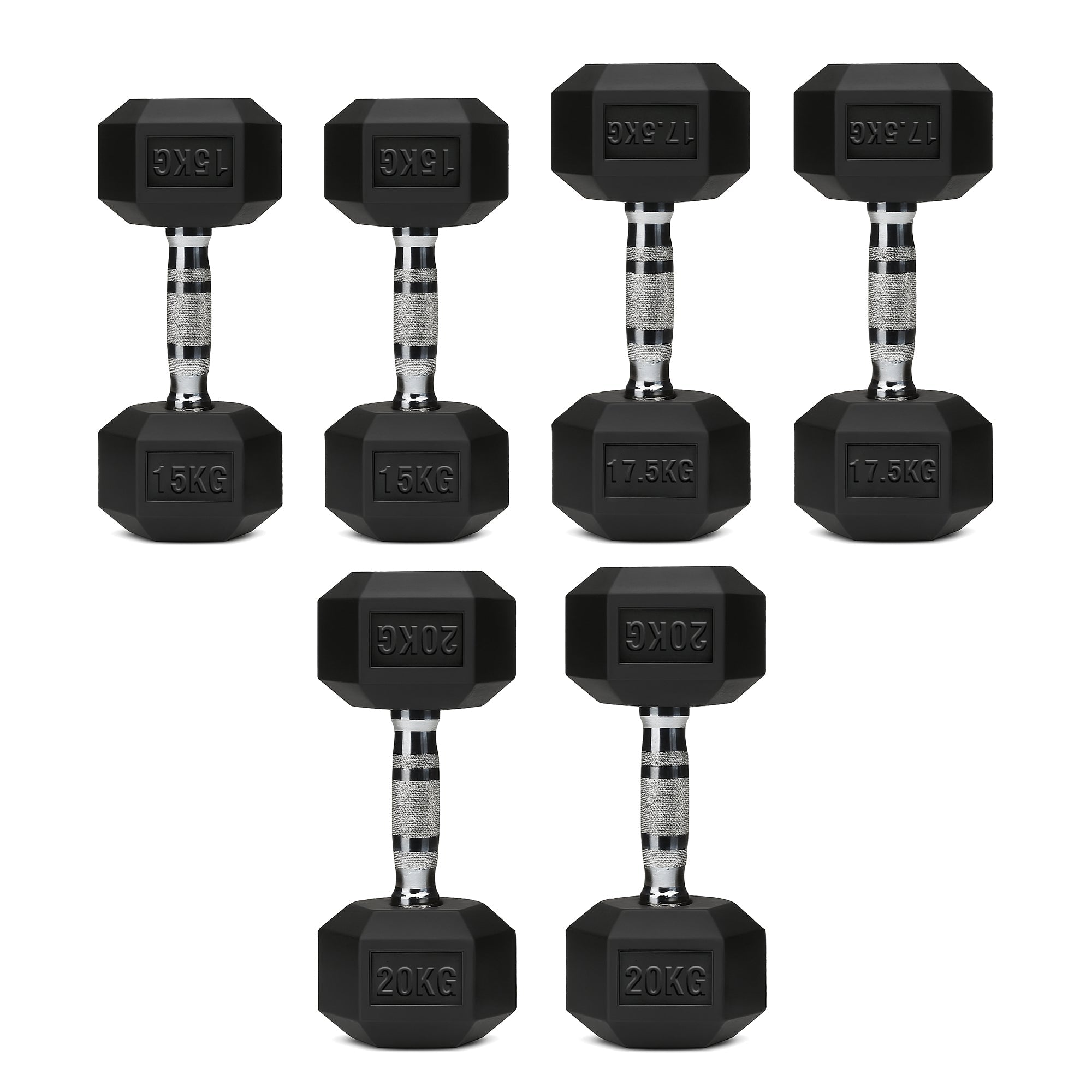 Hex Dumbbell Set with 3-Tier Tree Rack & Optional Bench – Rubber Coated Anti-Roll Weights for Home Gym