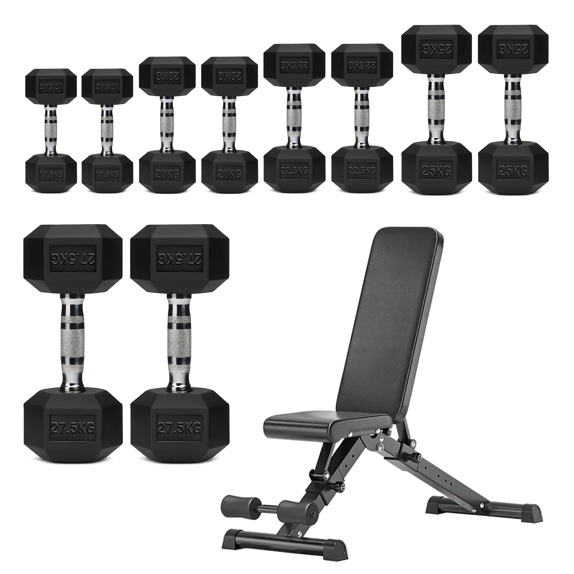 Hex Dumbbells 5 Tier Rack with or without Weights & Bench – Vertical Dumbbell Storage Stand for Home Gym