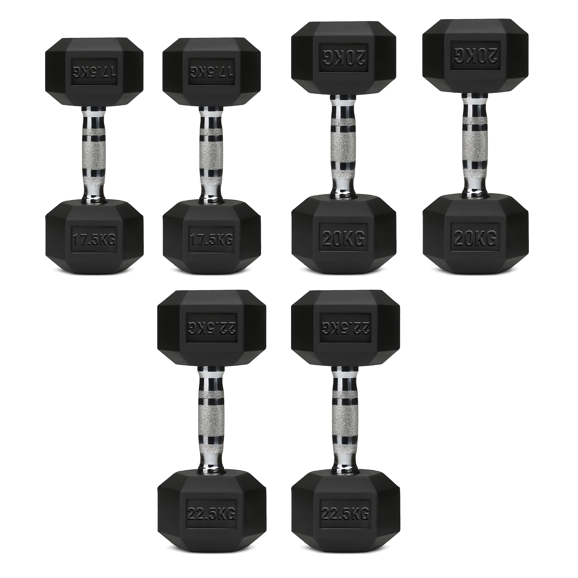 Hex Dumbbell Set with 3-Tier Tree Rack & Optional Bench – Rubber Coated Anti-Roll Weights for Home Gym