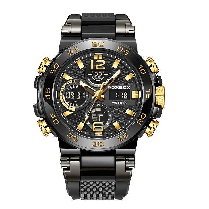 Men's Dual Display Digital Military Quartz Watch Featuring an Alarm Clock, Chronograph, And Multifunctional Luminous Capabilities