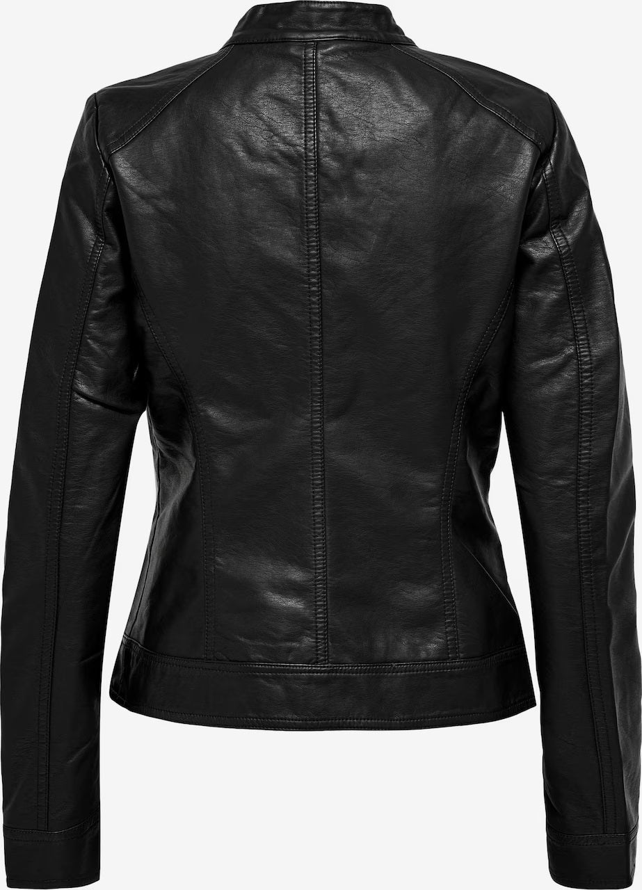 Women's Biker Style Leather Jacket | Black - The Rising Fenix