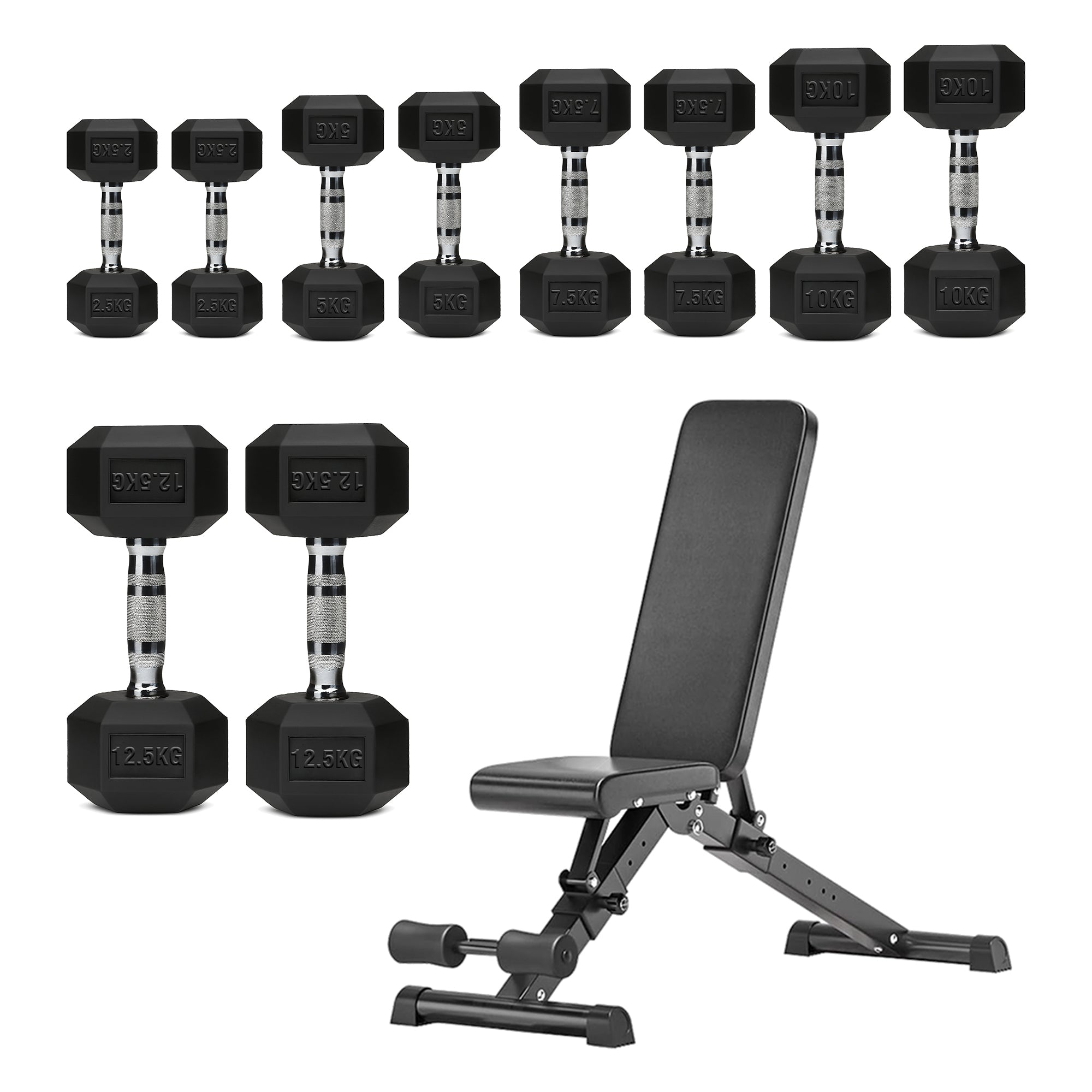 Hex Dumbbells 5 Tier Rack with or without Weights & Bench – Vertical Dumbbell Storage Stand for Home Gym