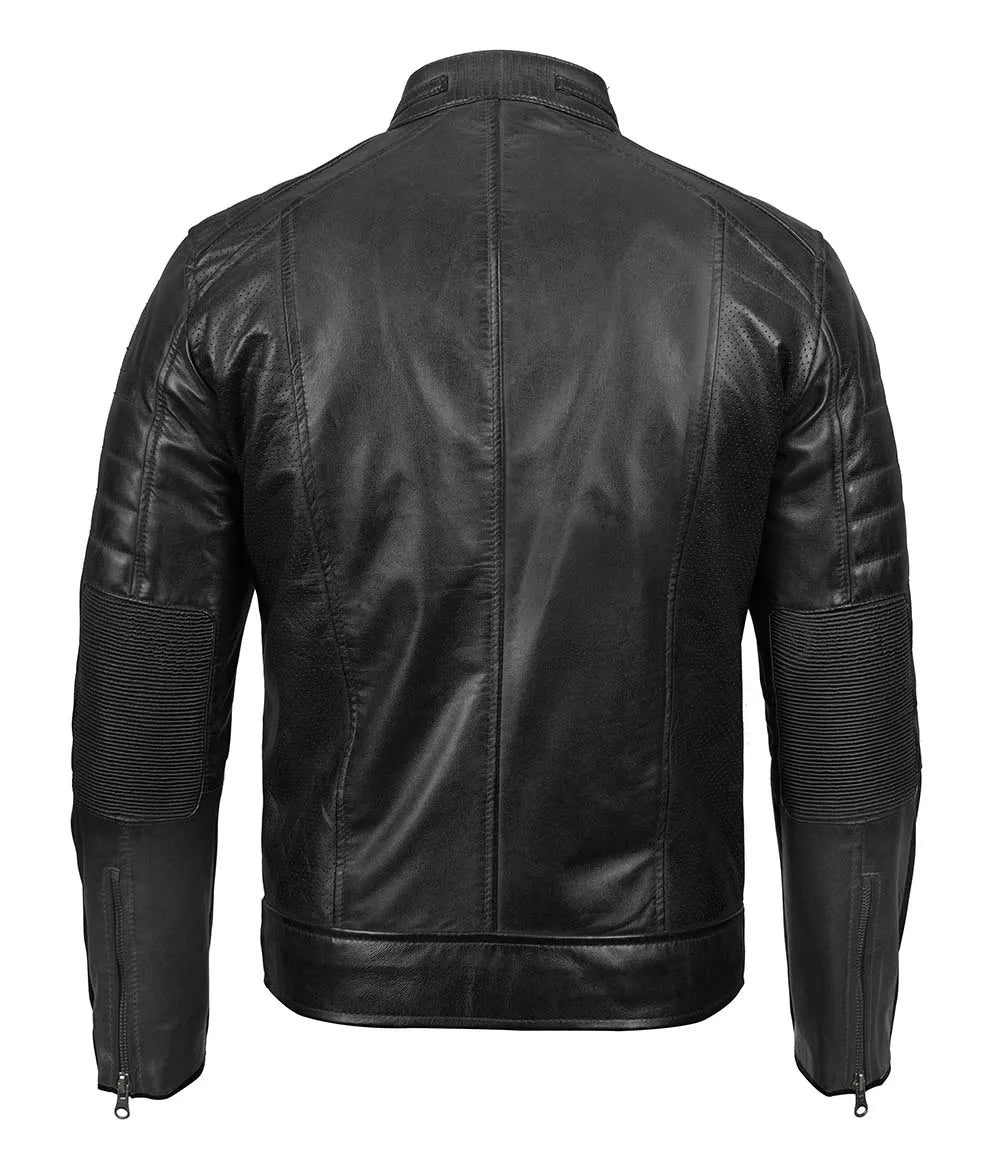 Men's  Biker Genuine Leather Moto Racer Jacket | Black - The Rising Fenix