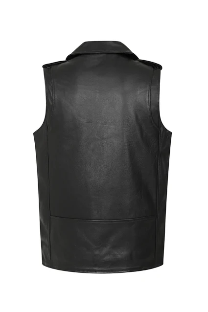 Men's Leather Biker Vest with Zipper, Belted Waist | Black - The Rising Fenix