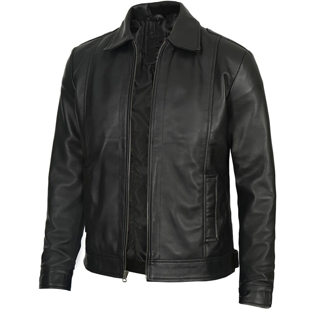 Men's Vintage Harrington Leather Jacket | Black - The Rising Fenix