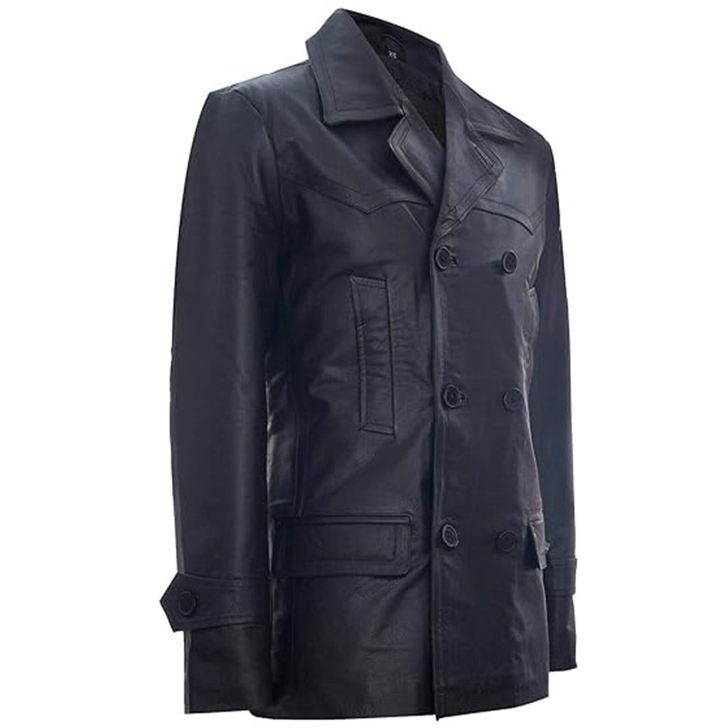 Men's Dr Who Christopher 9th Dr Cosplay Coat, Double Breasted, German Naval, Leather Jacket | Black - The Rising Fenix