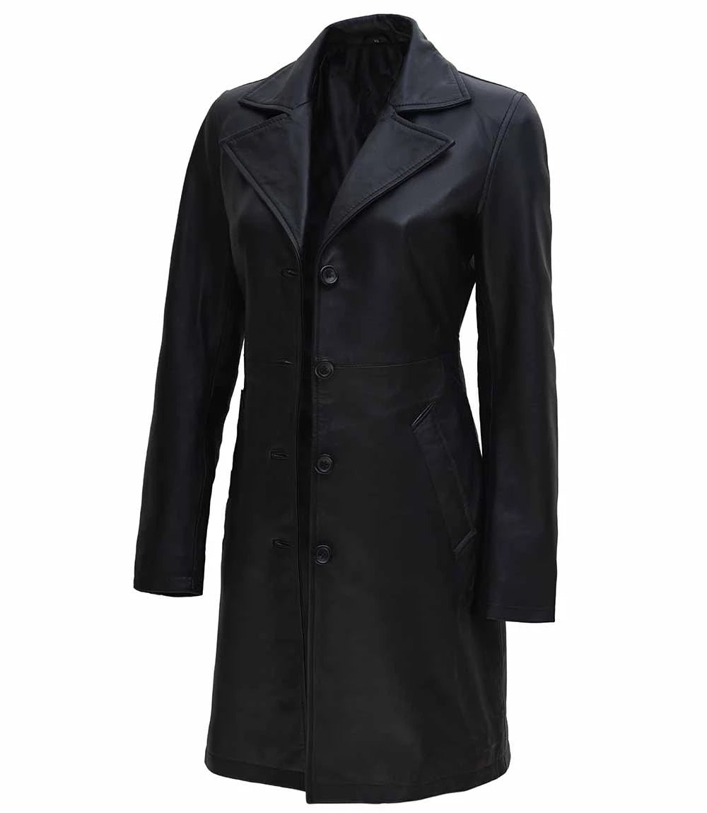Women's Real Leather Car Coat | Black - The Rising Fenix