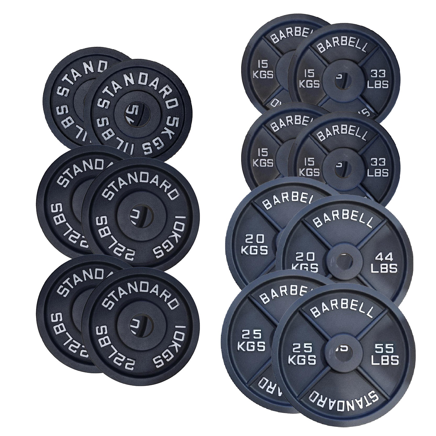 Cast Iron Weight Plates Set and Pair with Olympic Barbell + Clips