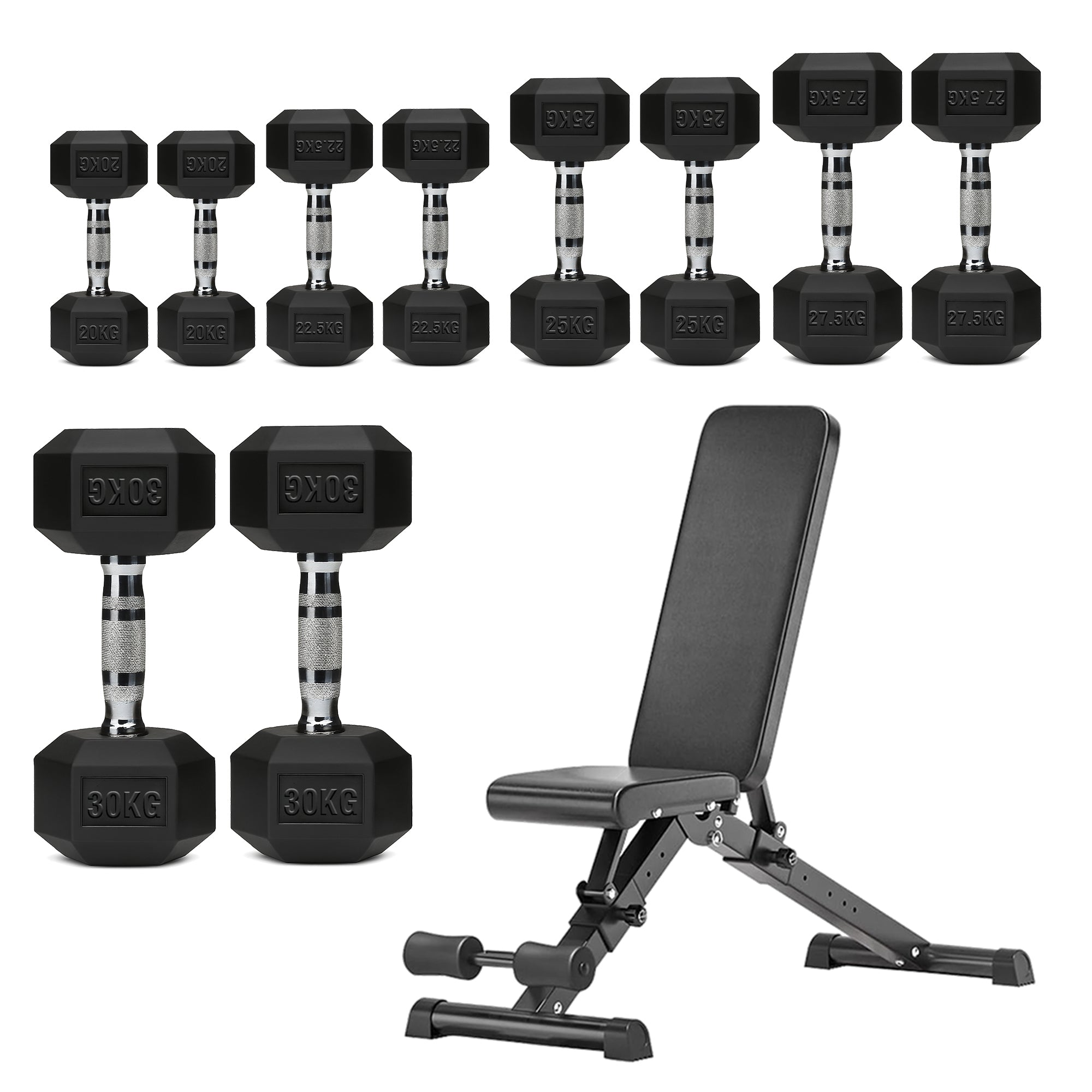 Hex Dumbbells 5 Tier Rack with or without Weights & Bench – Vertical Dumbbell Storage Stand for Home Gym