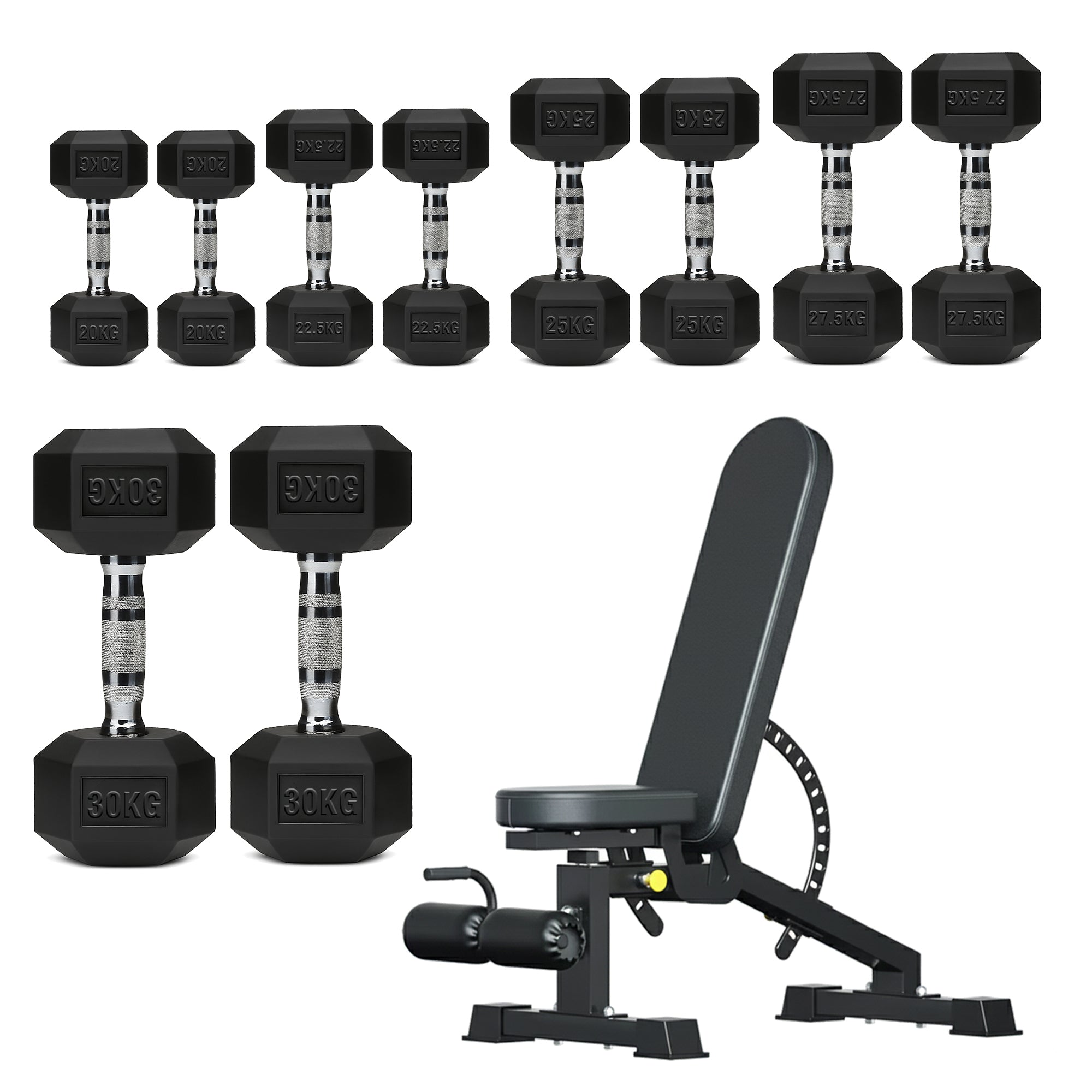 Hex Dumbbells 5 Tier Rack with or without Weights & Bench – Vertical Dumbbell Storage Stand for Home Gym