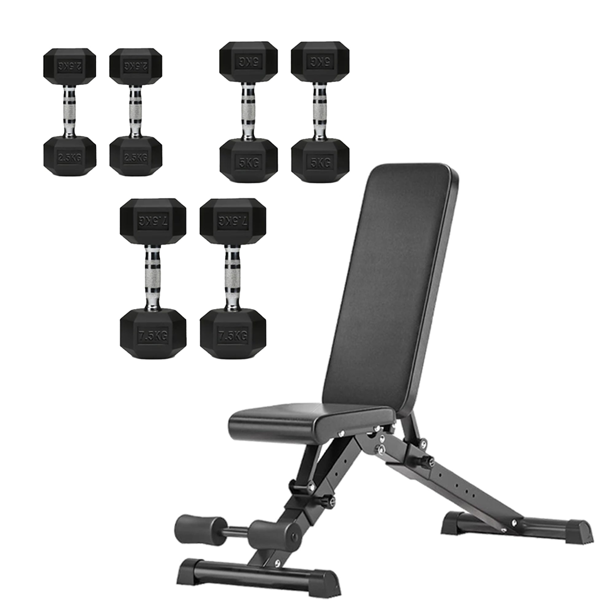 Hex Dumbbell Set with 3-Tier Tree Rack & Optional Bench – Rubber Coated Anti-Roll Weights for Home Gym