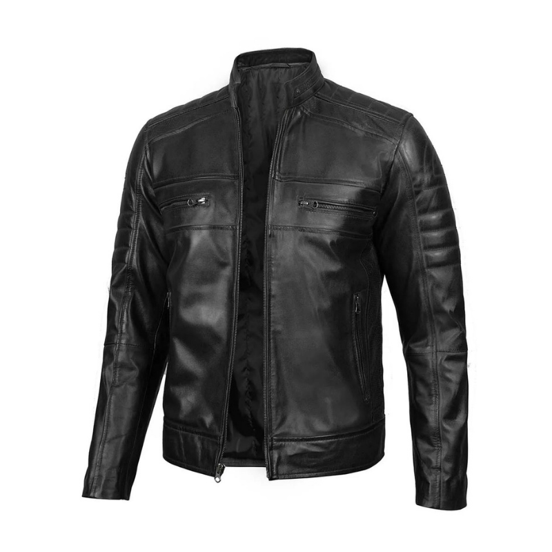 Men's  Biker Genuine Leather Moto Racer Jacket | Black - The Rising Fenix