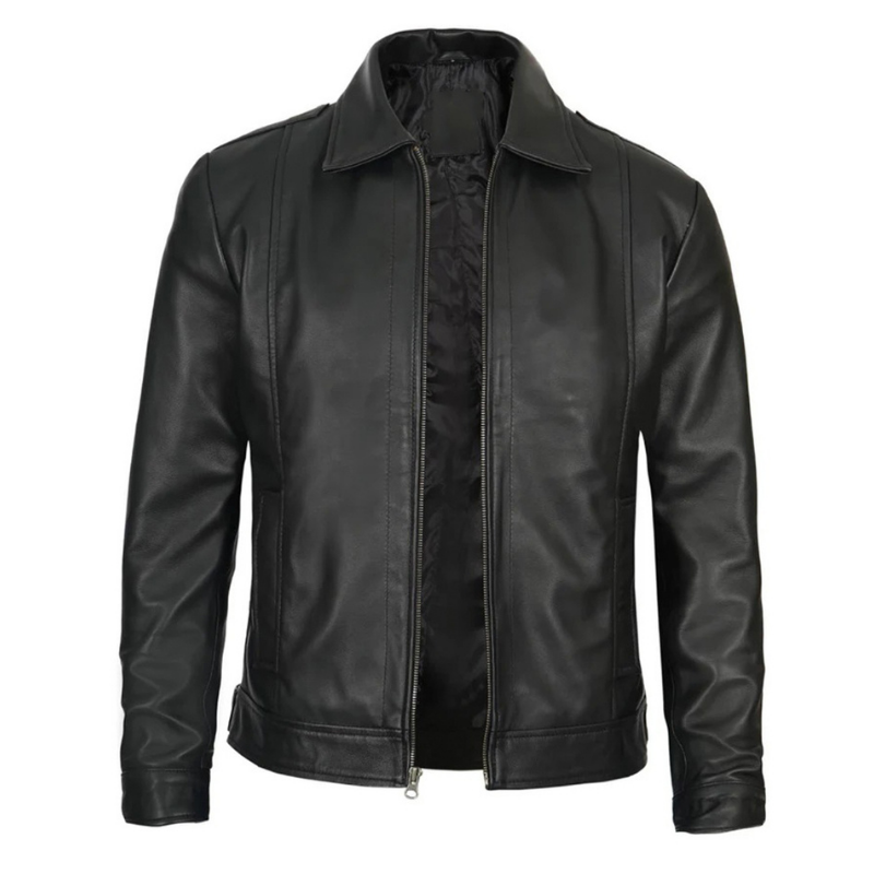Men's Vintage Harrington Leather Jacket | Black - The Rising Fenix