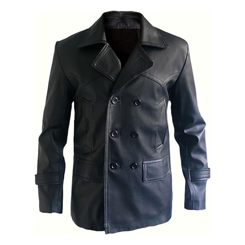 Men's Dr Who Christopher 9th Dr Cosplay Coat, Double Breasted, German Naval, Leather Jacket | Black - The Rising Fenix