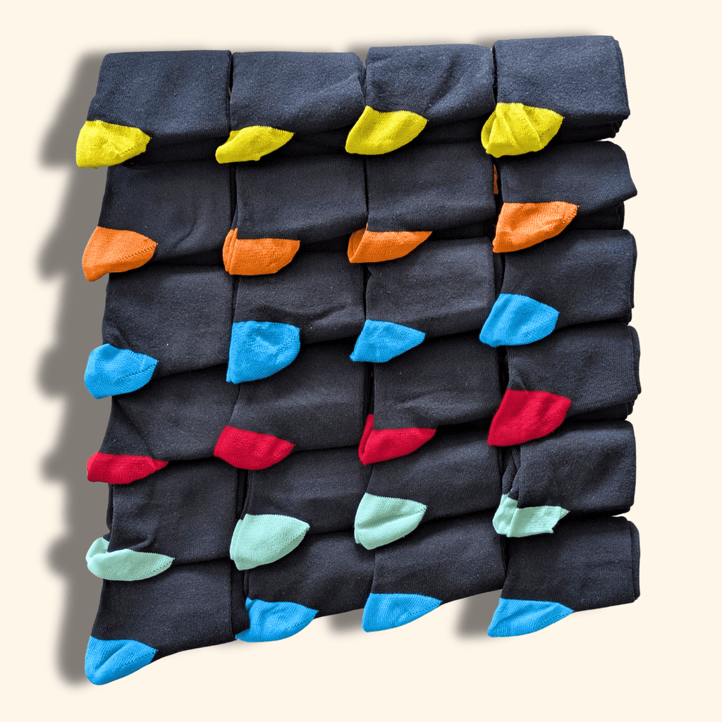 Sock Stack 24 Pairs Men's Cotton Colourful Heel Toe Black Argyle Diamond Easycare