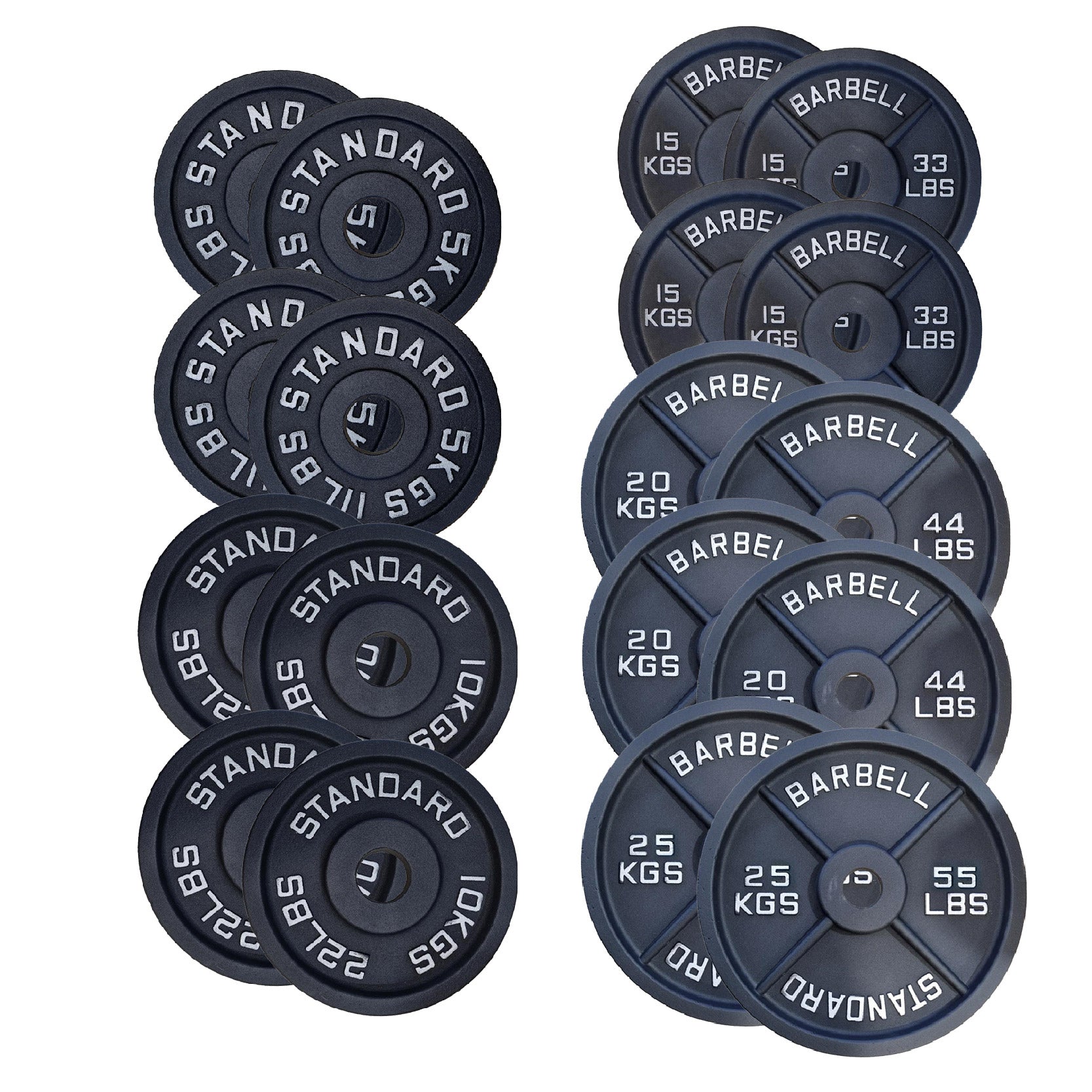 Cast Iron Weight Plates Set and Pair with Olympic Barbell + Clips
