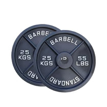 Cast Iron Weight Plates Set and Pair with Olympic Barbell + Clips