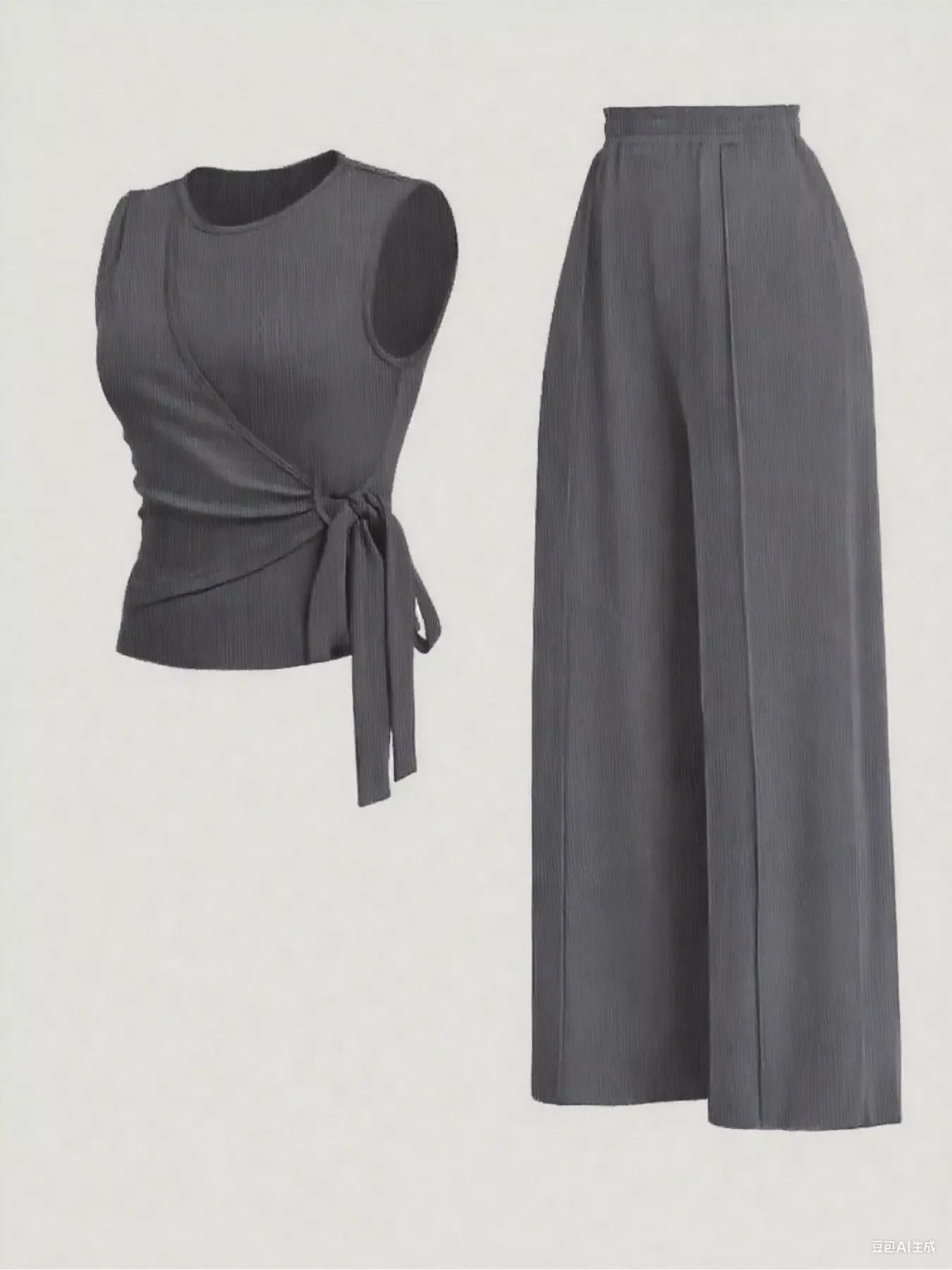 Side Tie Round Neck Tank and Pants Set