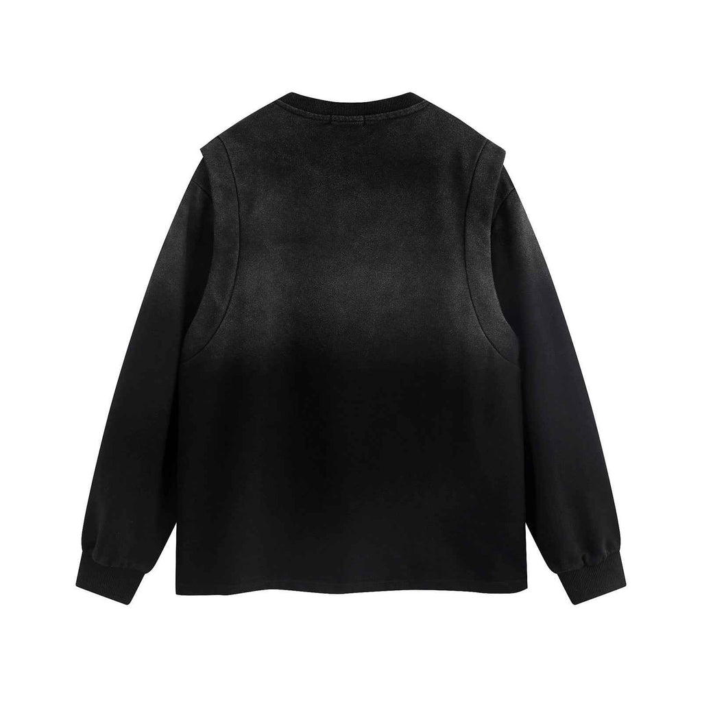 High Street Washed Distressed Embroidered Round Neck Sweater
