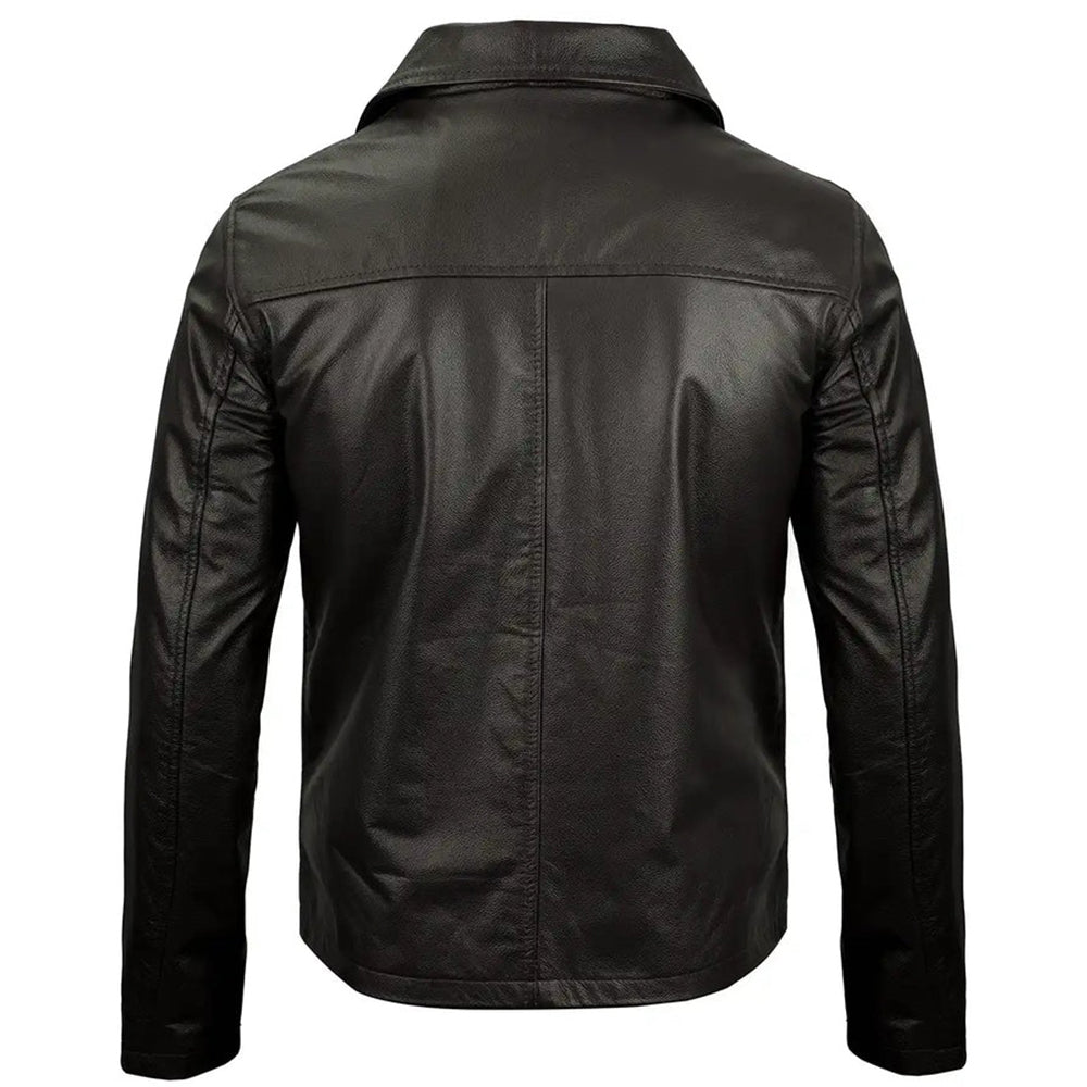 Men's Vintage Harrington Leather Jacket with Shirt Collar | Black - The Rising Fenix