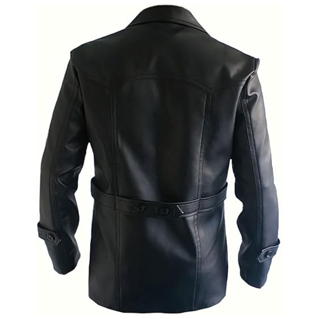 Men's Dr Who Christopher 9th Dr Cosplay Coat, Double Breasted, German Naval, Leather Jacket | Black - The Rising Fenix