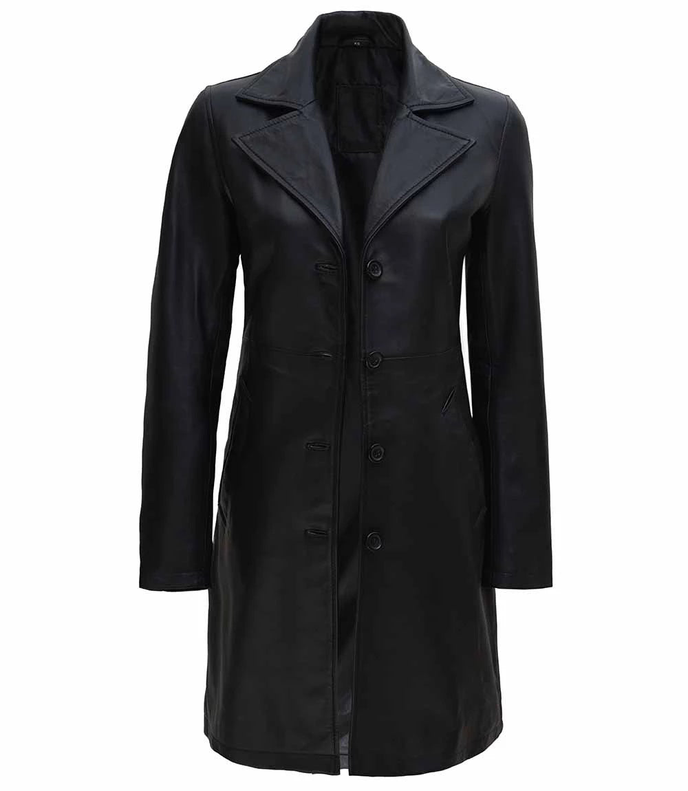 Women's Real Leather Car Coat | Black - The Rising Fenix