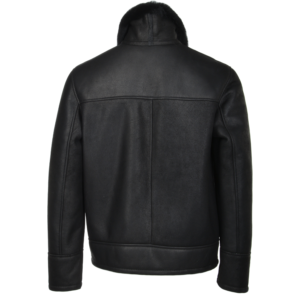 Men's Sheepskin Genuine Leather Jacket with Fur Collar | Black - The Rising Fenix