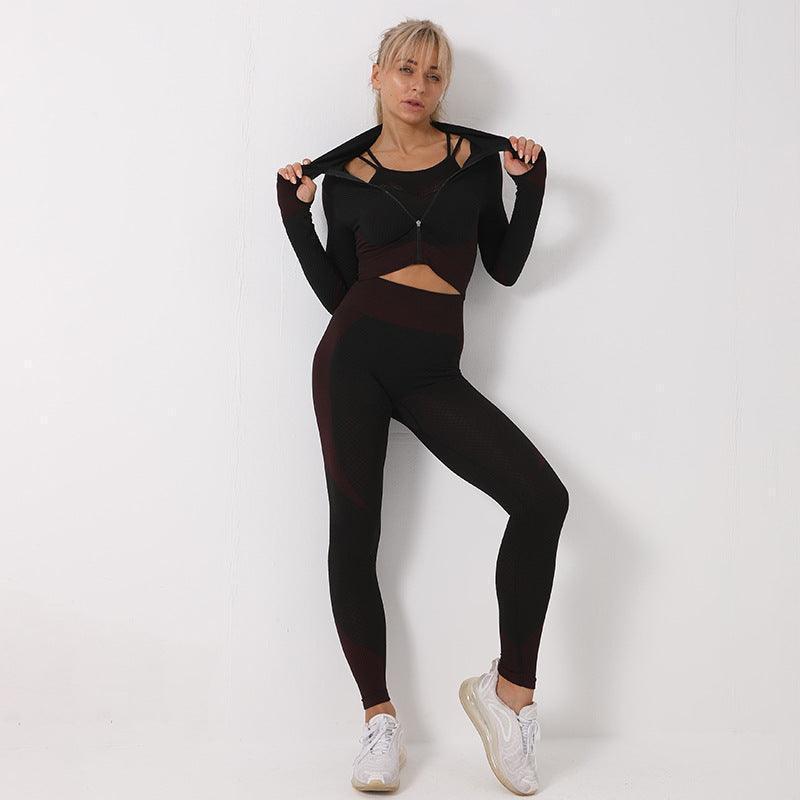 3PCS Yoga Outfit Gym Leggings Sports Bra Tracksuit