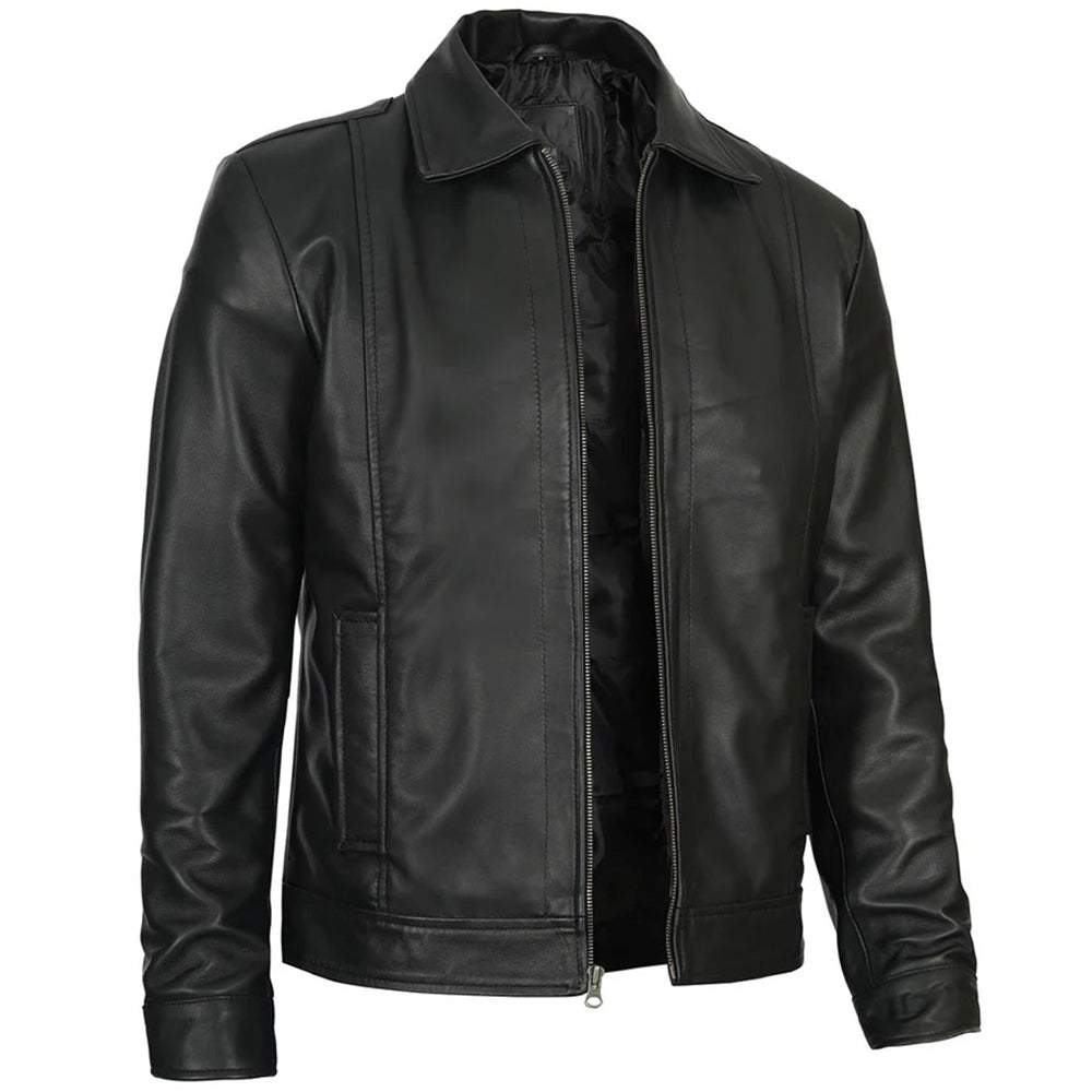 Men's Vintage Harrington Leather Jacket | Black - The Rising Fenix