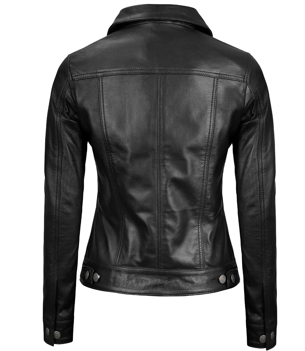 Women's Real Leather Cafe Racer Style Jacket | Black - The Rising Fenix