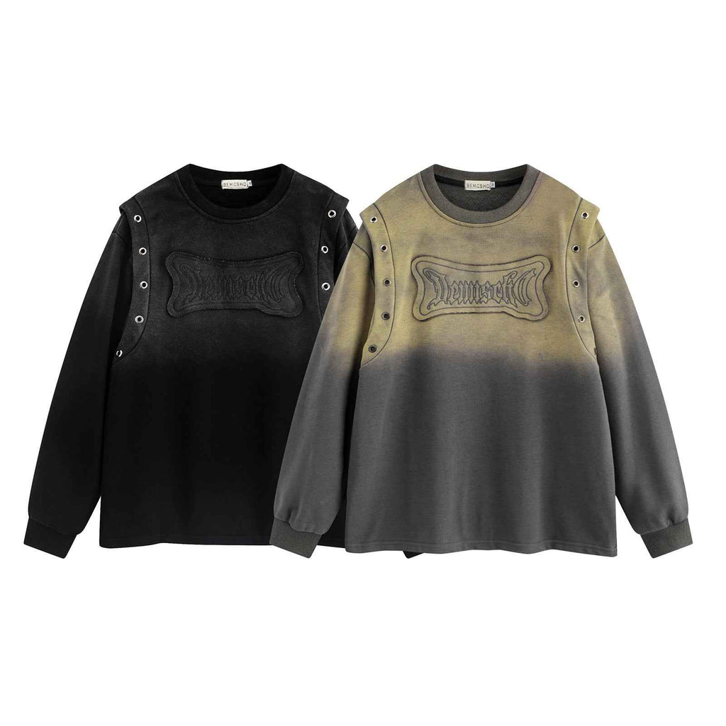 High Street Washed Distressed Embroidered Round Neck Sweater