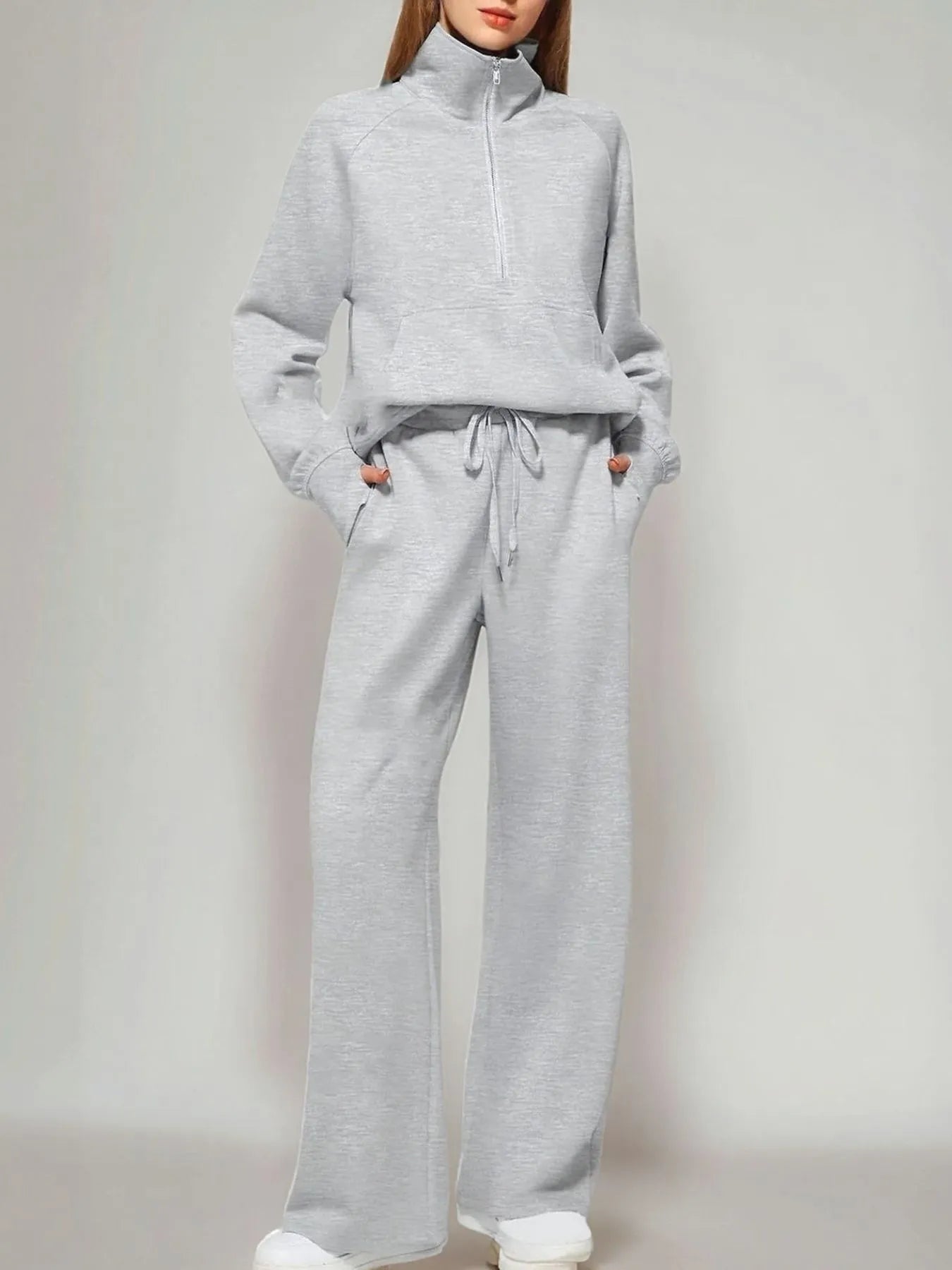 Half Zip Long Sleeve Top and Pants Set