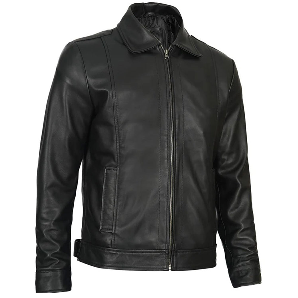 Men's Vintage Harrington Leather Jacket | Black - The Rising Fenix