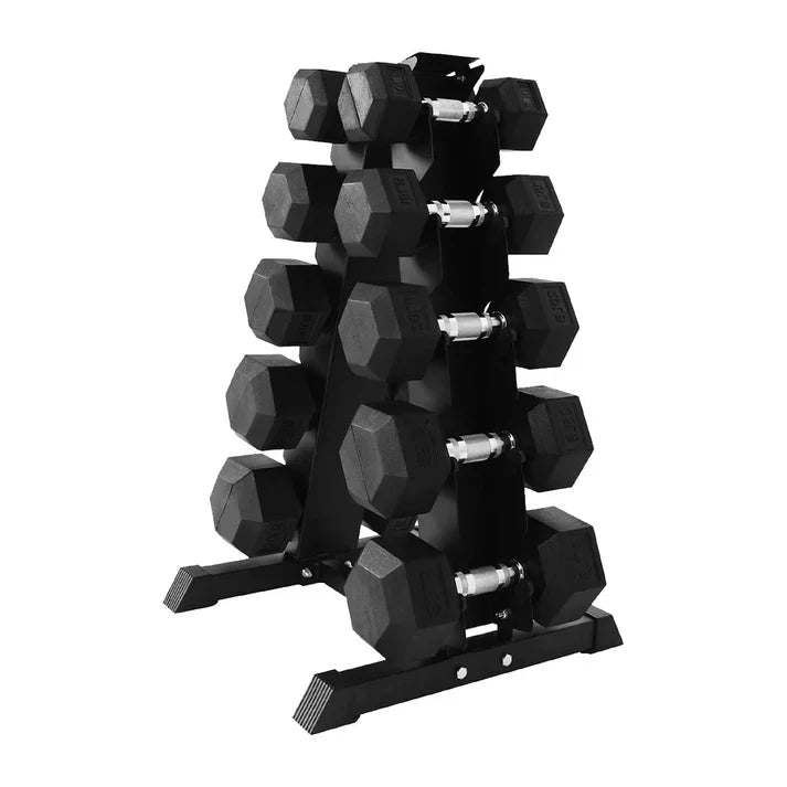 Hex Dumbbells 5 Tier Rack with or without Weights & Bench – Vertical Dumbbell Storage Stand for Home Gym