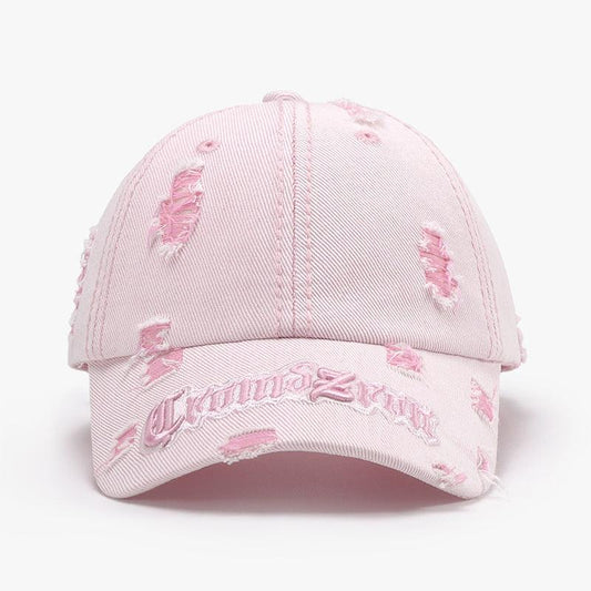 Matching Ripped Letter Print Embroidery Cap – Adjustable Cotton Dome Hat