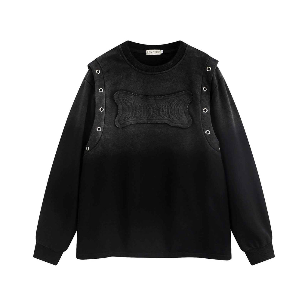 High Street Washed Distressed Embroidered Round Neck Sweater